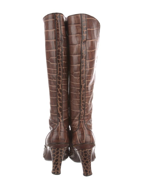 Celine Leather Animal Print Lace-Up Boots