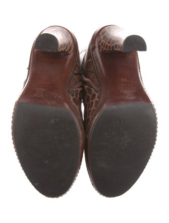 Celine Leather Animal Print Lace-Up Boots