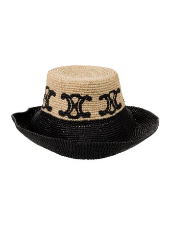 Celine Two-Tone Raffia Triomphe Bucket Hat