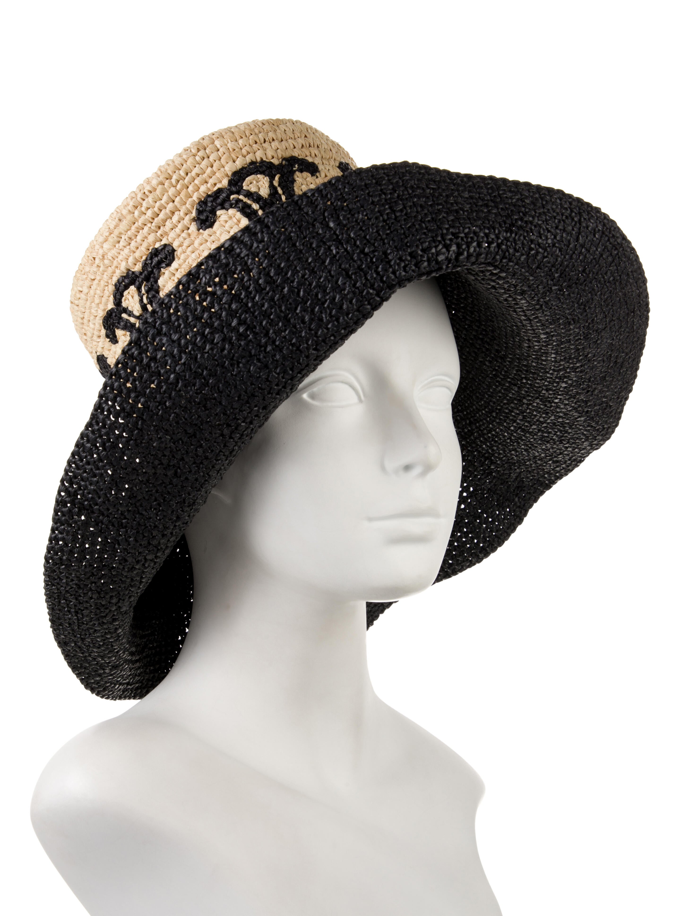 Celine Two-Tone Raffia Triomphe Bucket Hat
