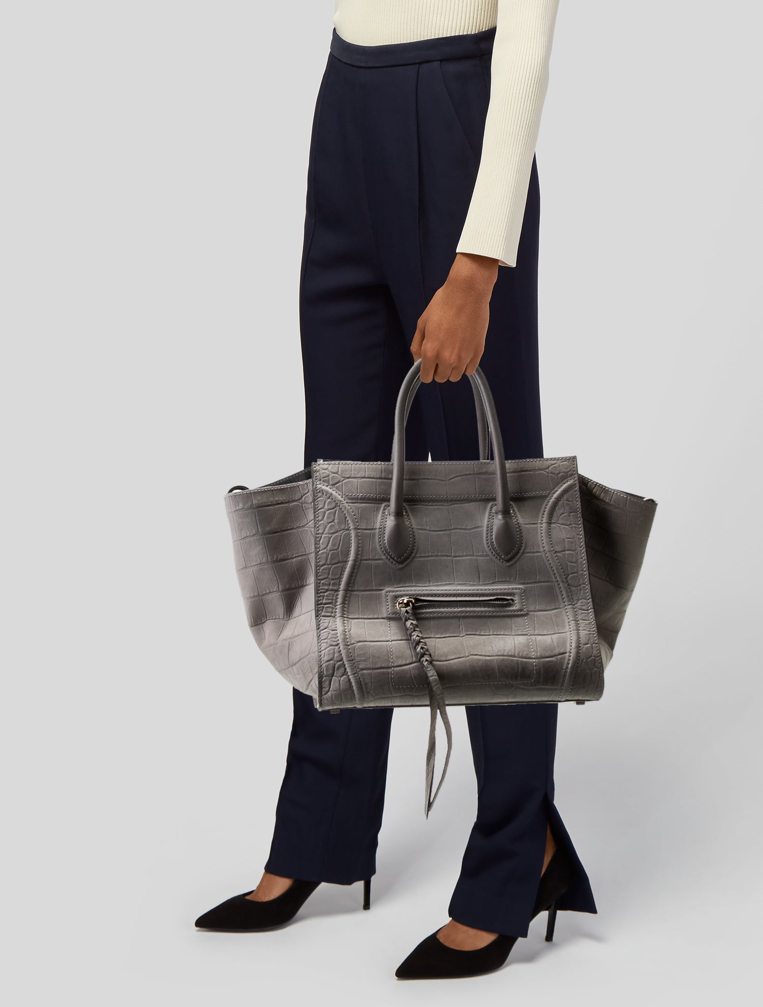 Celine Embossed Leather Luggage Phantom Medium