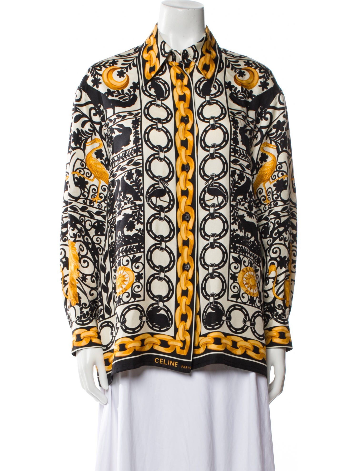 Celine Vintage Silk Button-Up Top