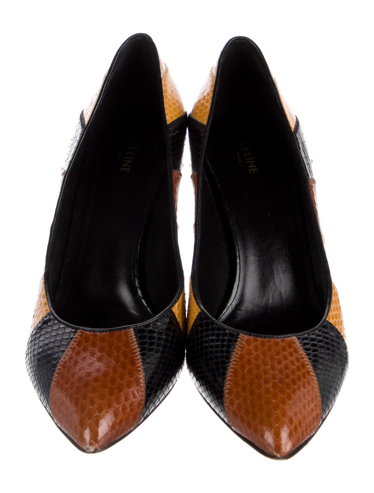 Celine Snakeskin Colorblock Pattern Pumps