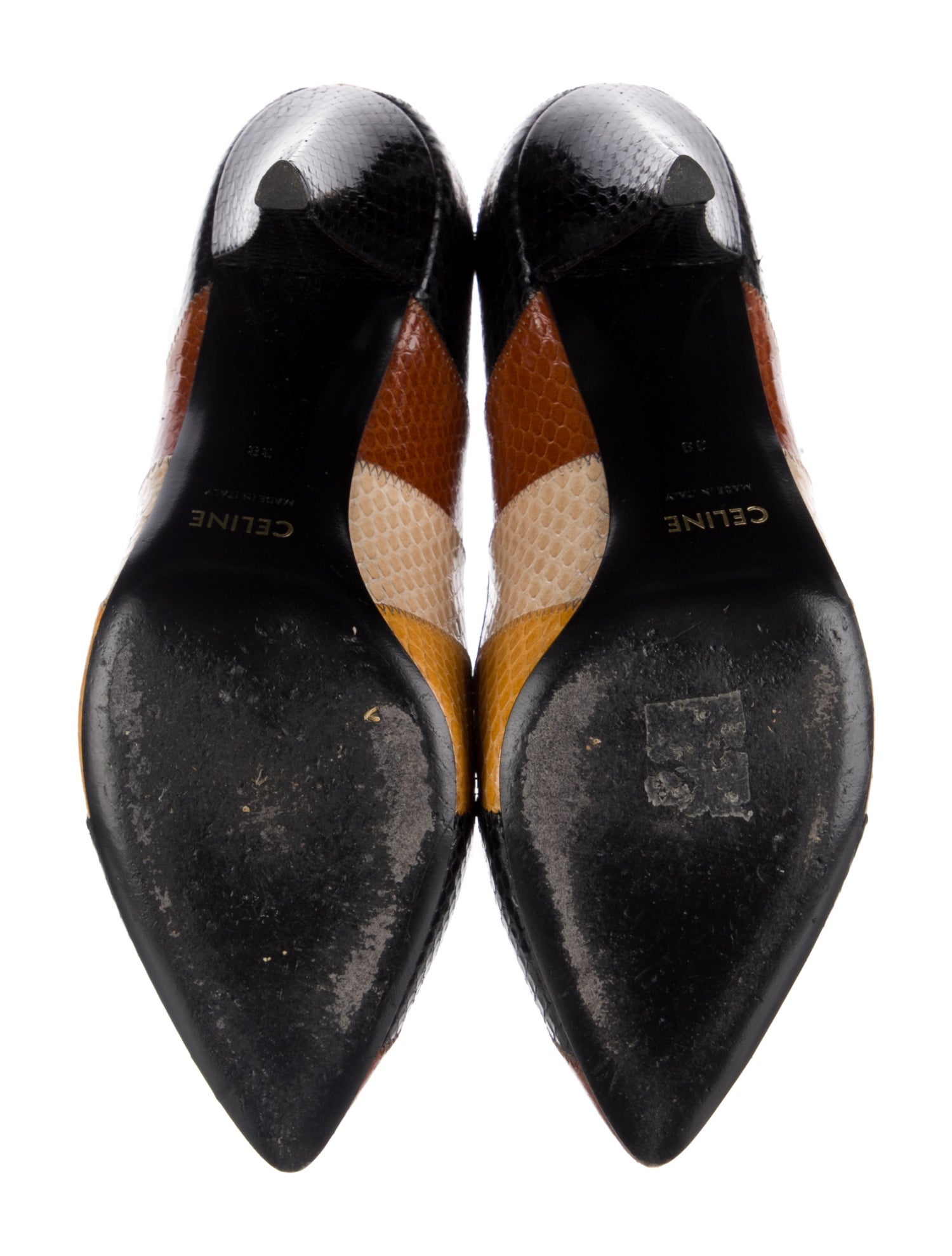 Celine Snakeskin Colorblock Pattern Pumps