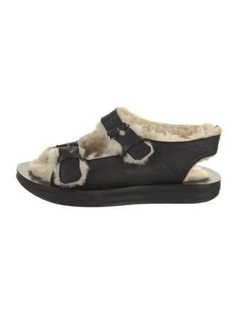 Celine Leather Fur Trim Sandals