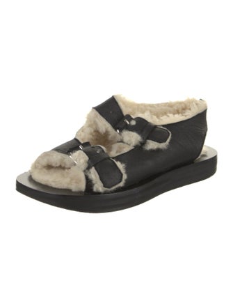 Celine Leather Fur Trim Sandals