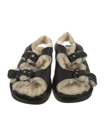 Celine Leather Fur Trim Sandals