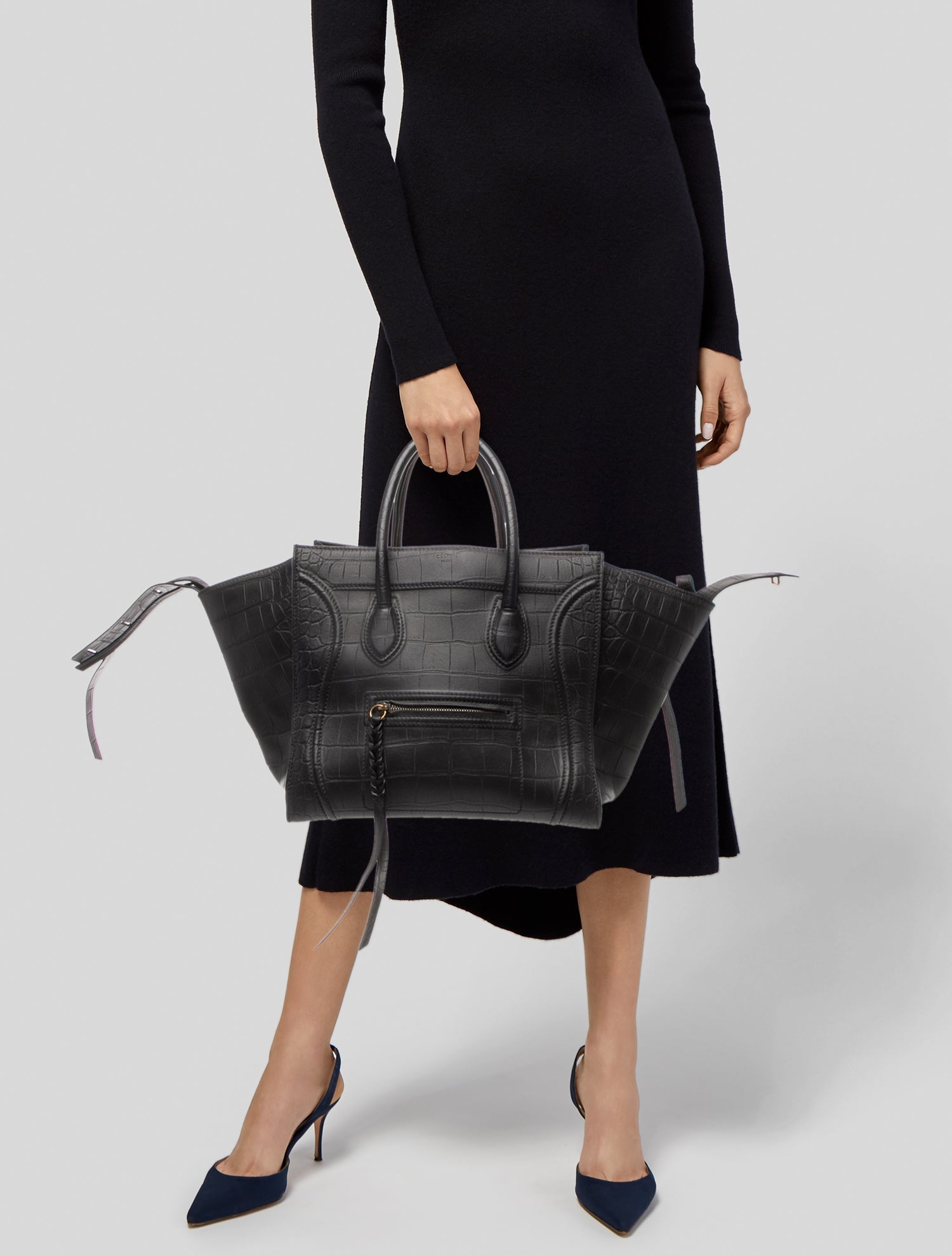 Celine Embossed Leather Luggage Phantom Medium