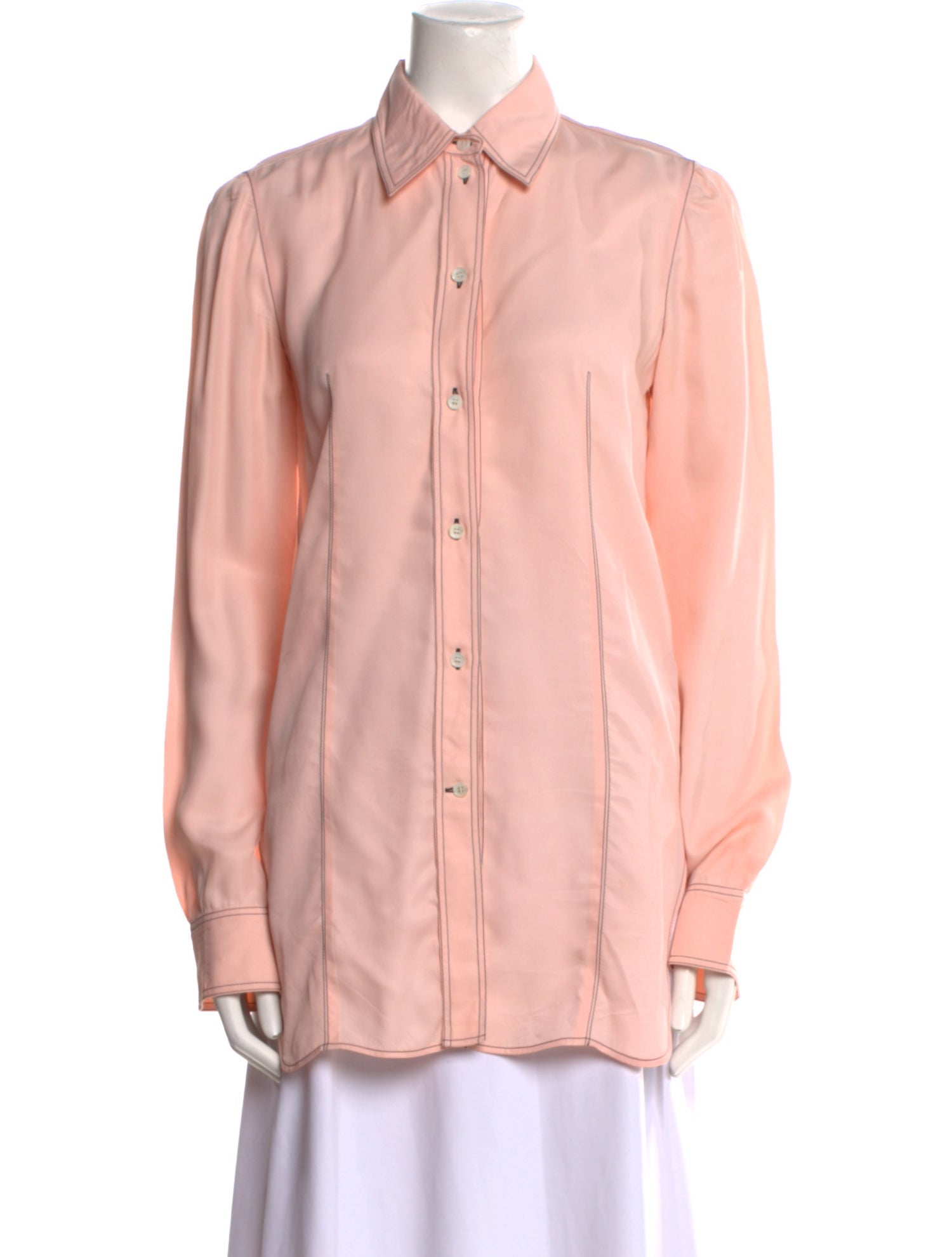 Celine Contrast Stitch Long Sleeve Long Sleeve Button-Up Top