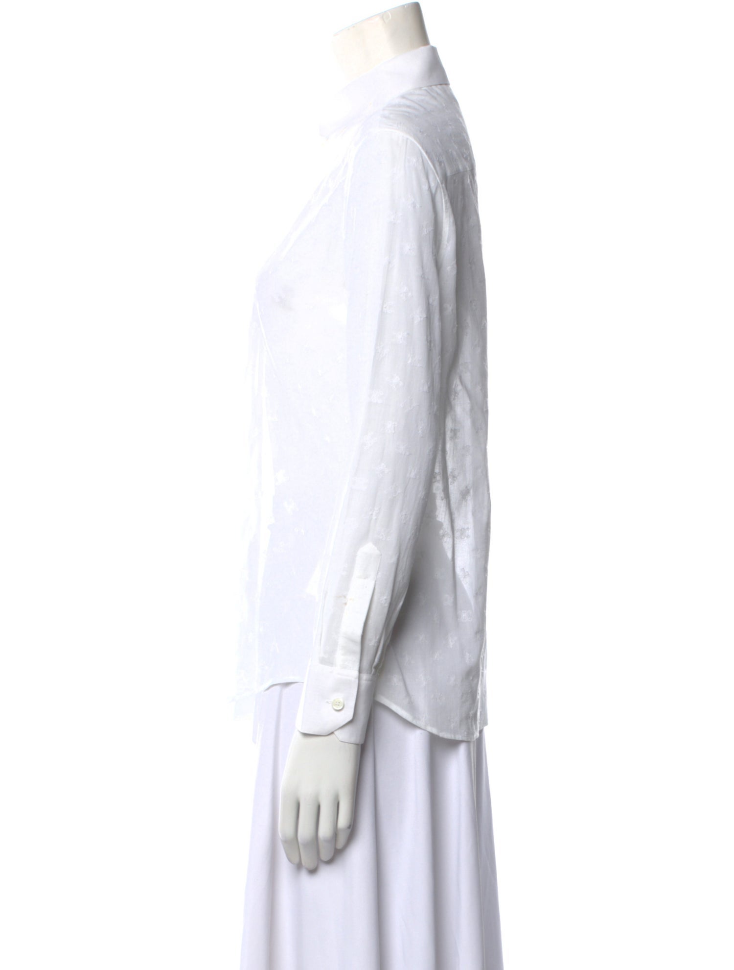 Celine Triomphe Embroidered Long Sleeve Polka Dot Print Button-Up Top