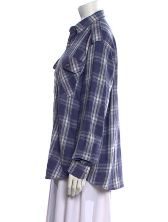 Celine Plaid Print Long Sleeve Button-Up Top