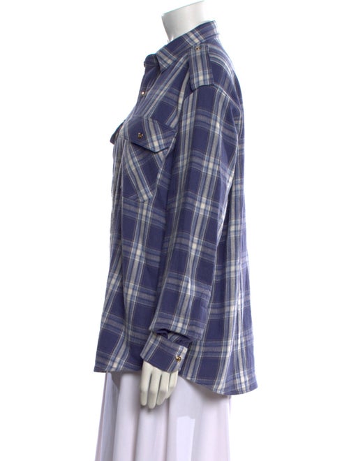 Celine Plaid Print Long Sleeve Button-Up Top