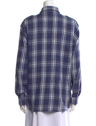 Celine Plaid Print Long Sleeve Button-Up Top