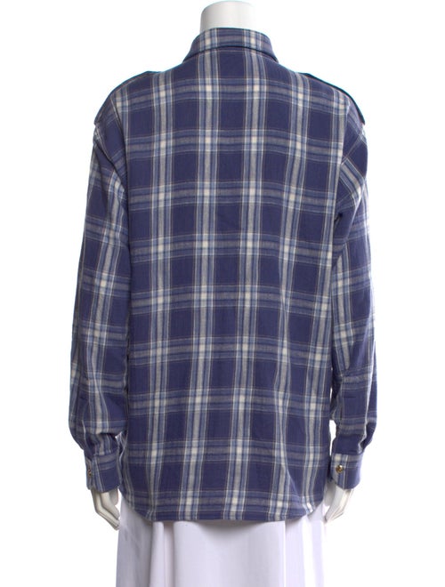 Celine Plaid Print Long Sleeve Button-Up Top
