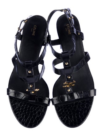 Celine Leather Printed T-Strap Sandals