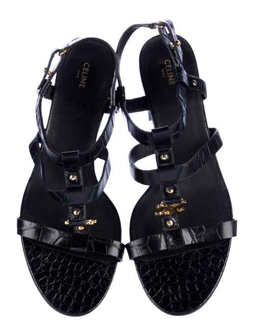 Celine Leather Printed T-Strap Sandals