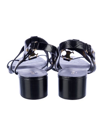 Celine Leather Printed T-Strap Sandals