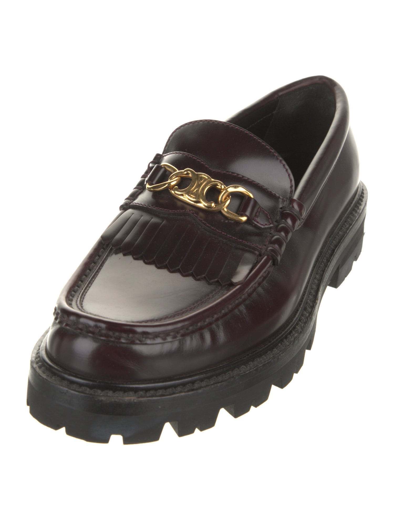 Celine Leather Fringe Trim Accent Loafers