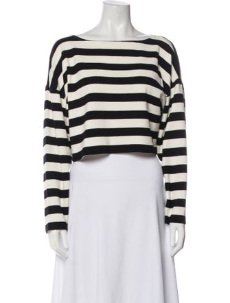 Celine Striped Bateau Neckline Crop Top