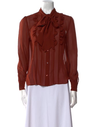 Celine Silk Tie Neck Button-Up Top