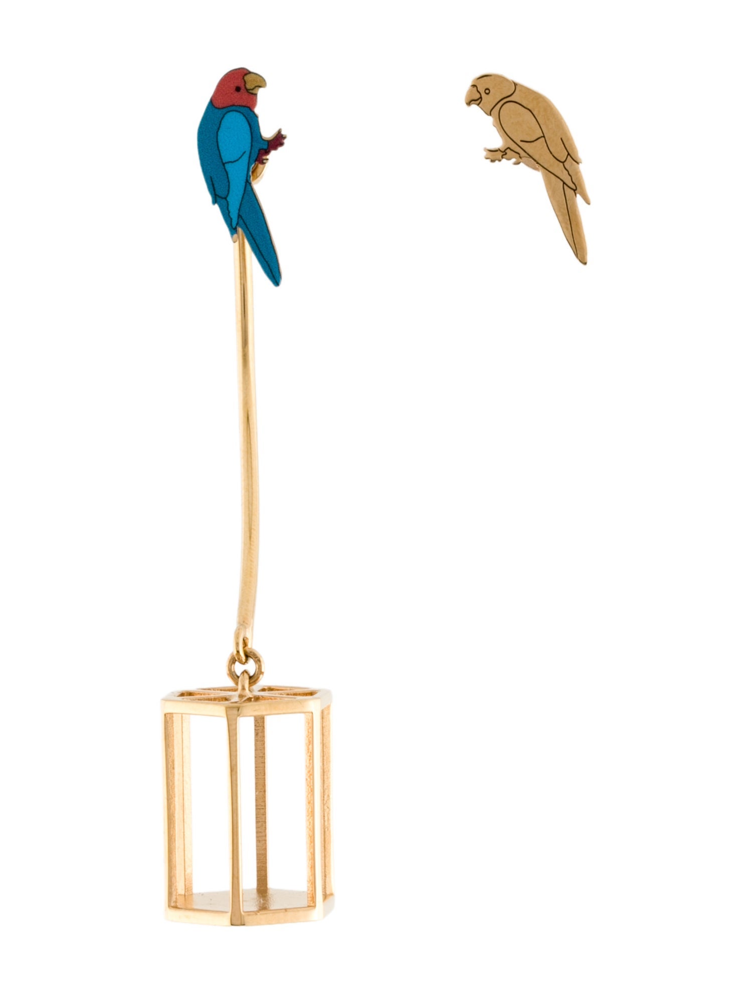 Celine Enamel Asymmetrical Parrot Cage Earrings