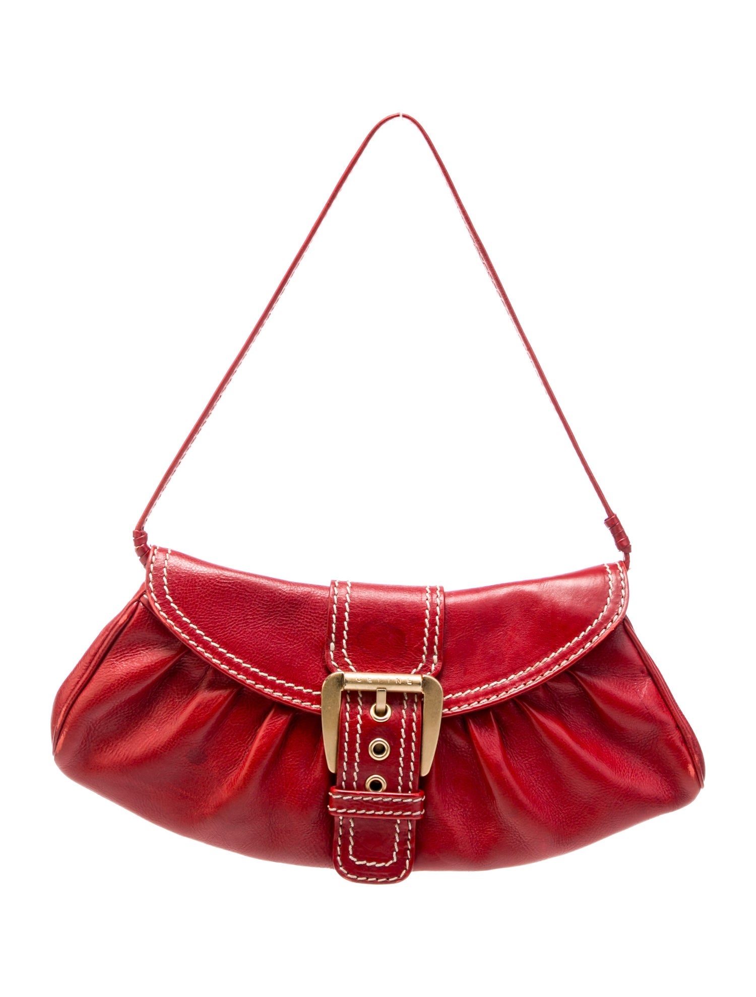 Fendi Daisy Embroidered Denim Baguette - Burgundy Shoulder