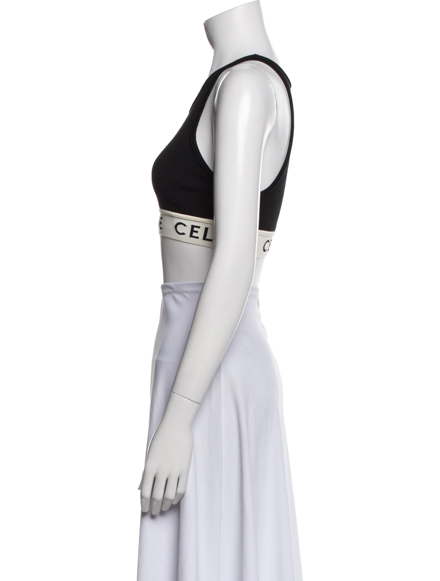 Celine Graphic Print Scoop Neck Crop Top