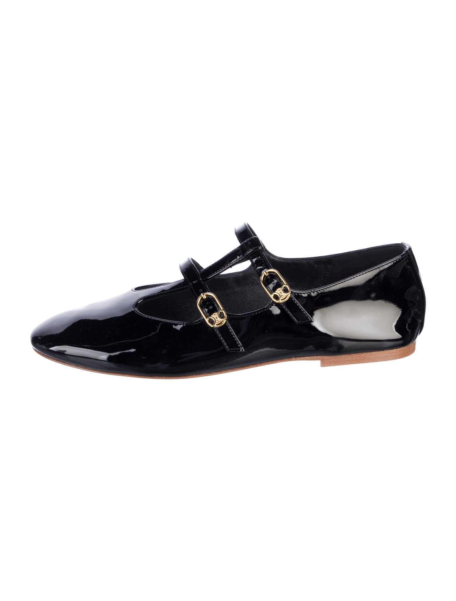 Celine Double Strap Ballerina in Patent Calfskin. Patent Leather Mary Jane Flats