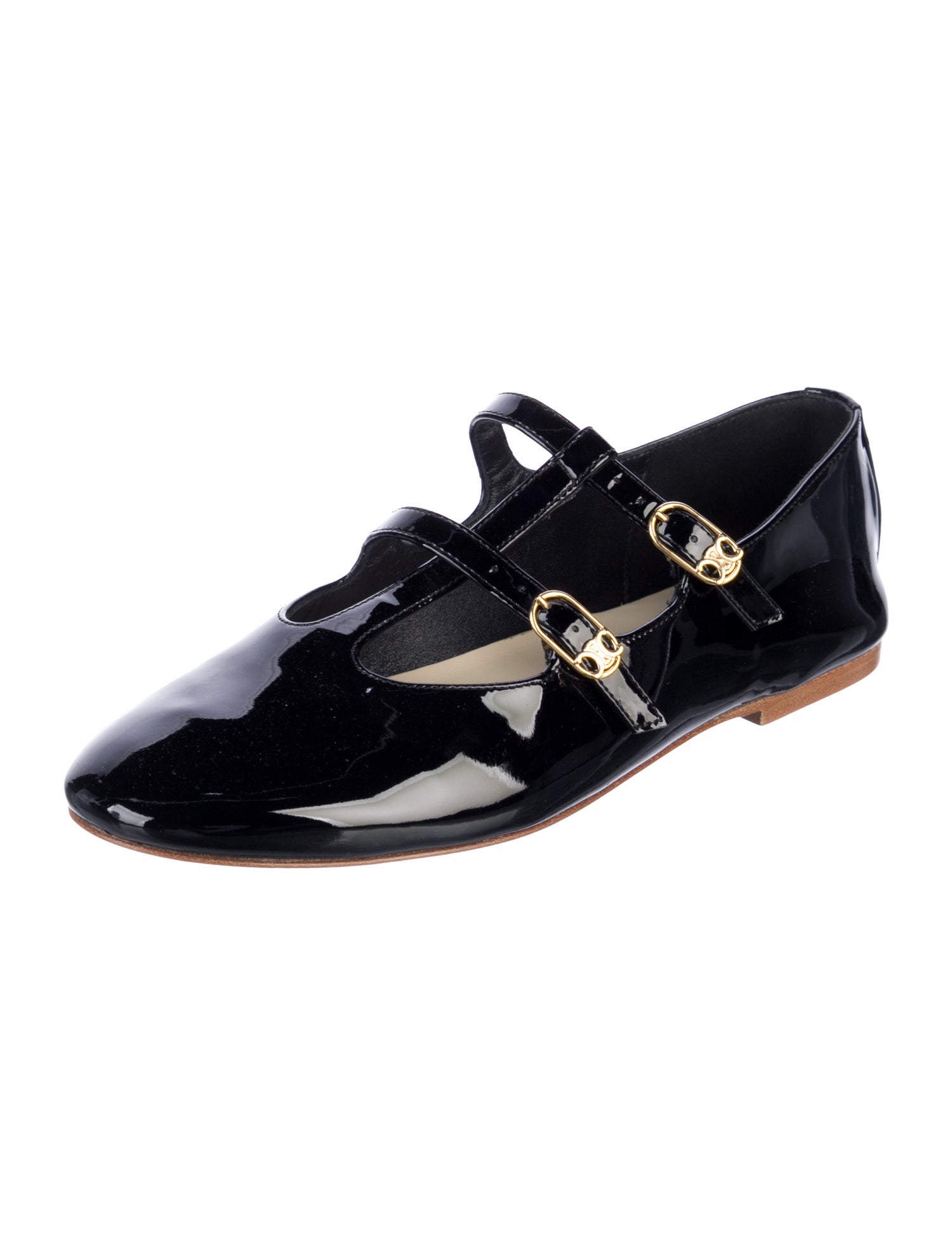 Celine Double Strap Ballerina in Patent Calfskin. Patent Leather Mary Jane Flats