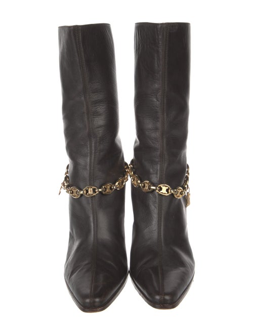 Celine Leather Chain-Link Accents Boots