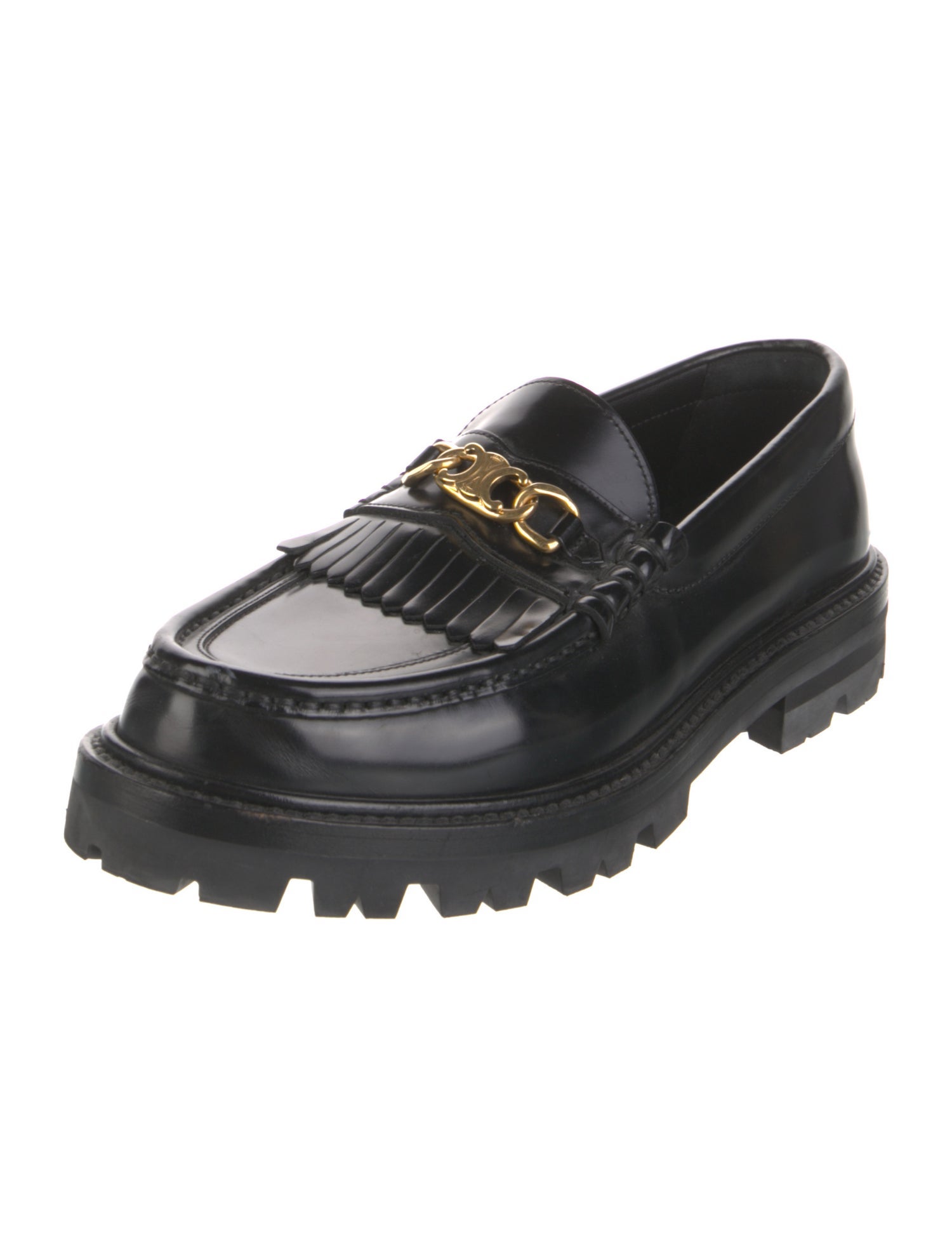 Celine Leather Fringe Trim Accent Loafers