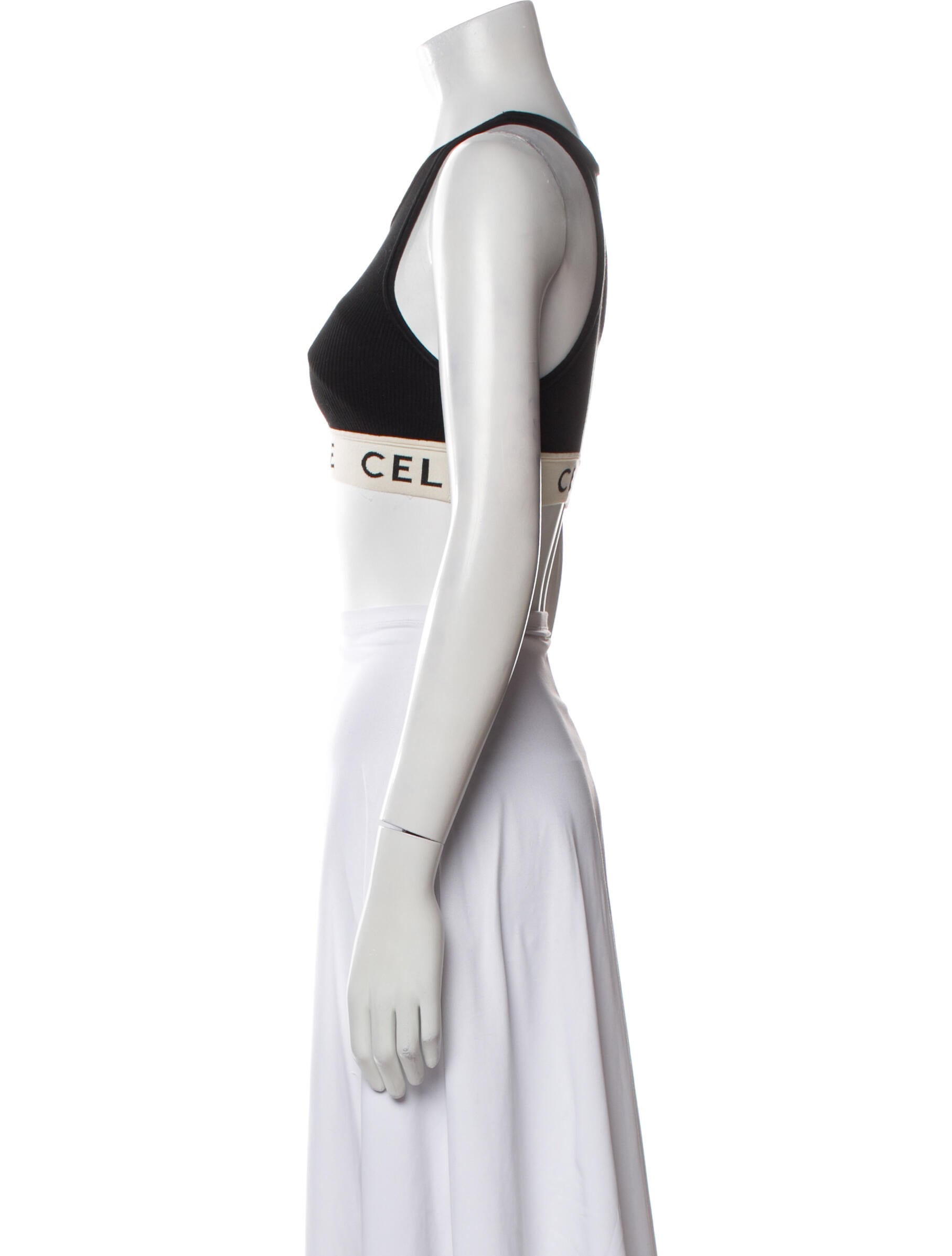 Celine Graphic Print Scoop Neck Crop Top