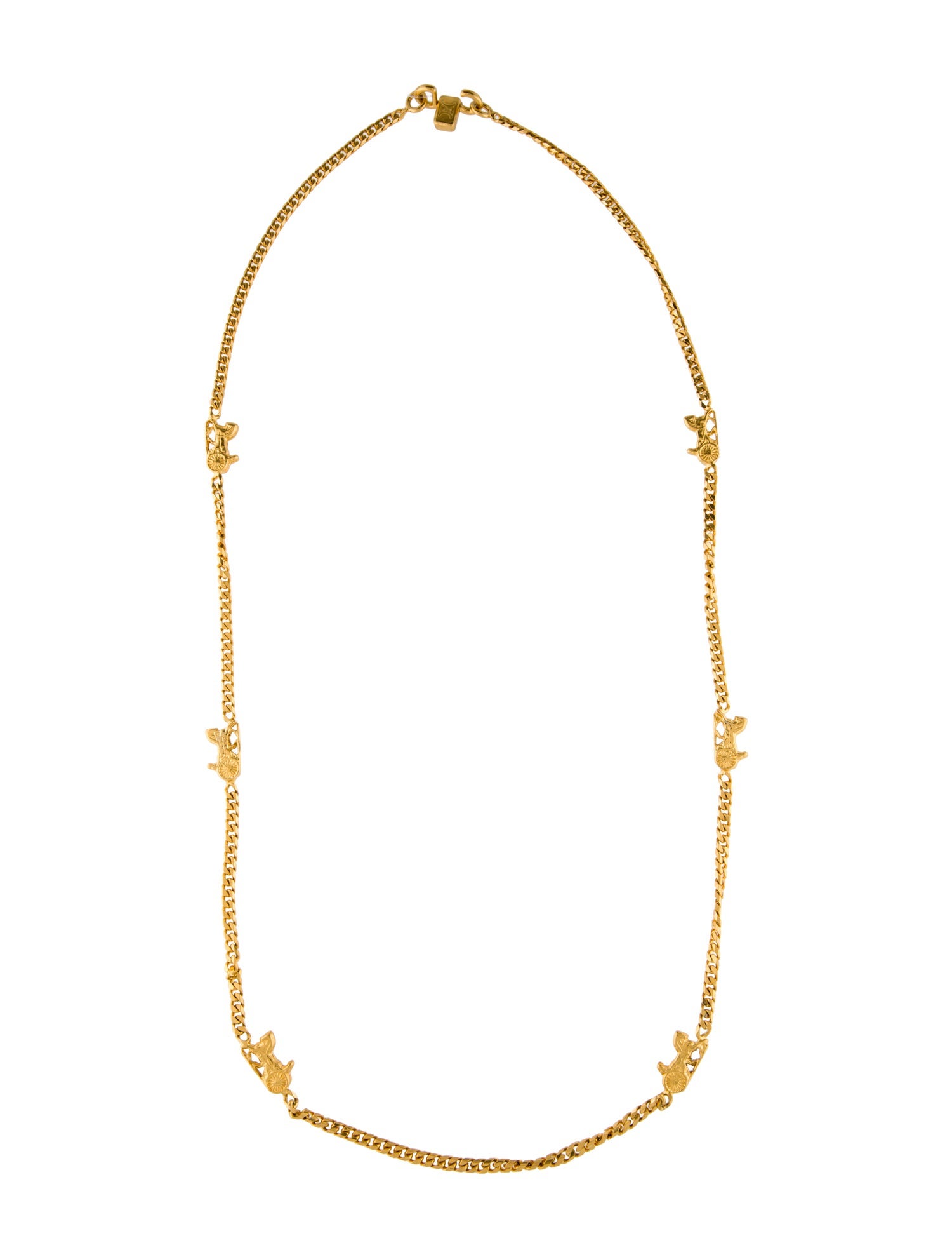 Celine Vintage Horse Carriage Logo Chain Link Necklace