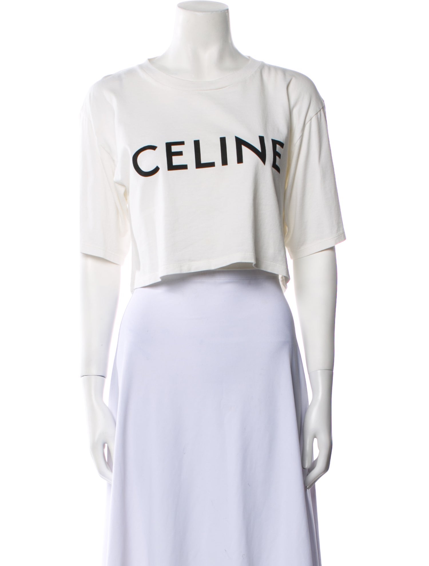 Celine Graphic Print Crew Neck Crop Top