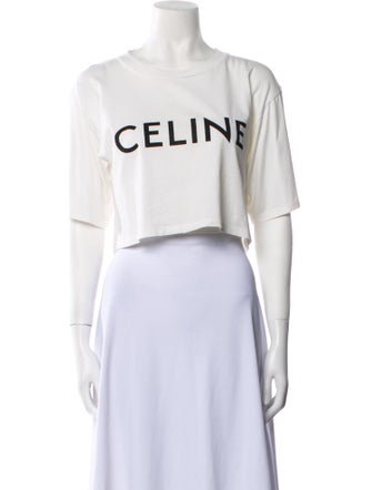 Celine Graphic Print Crew Neck Crop Top