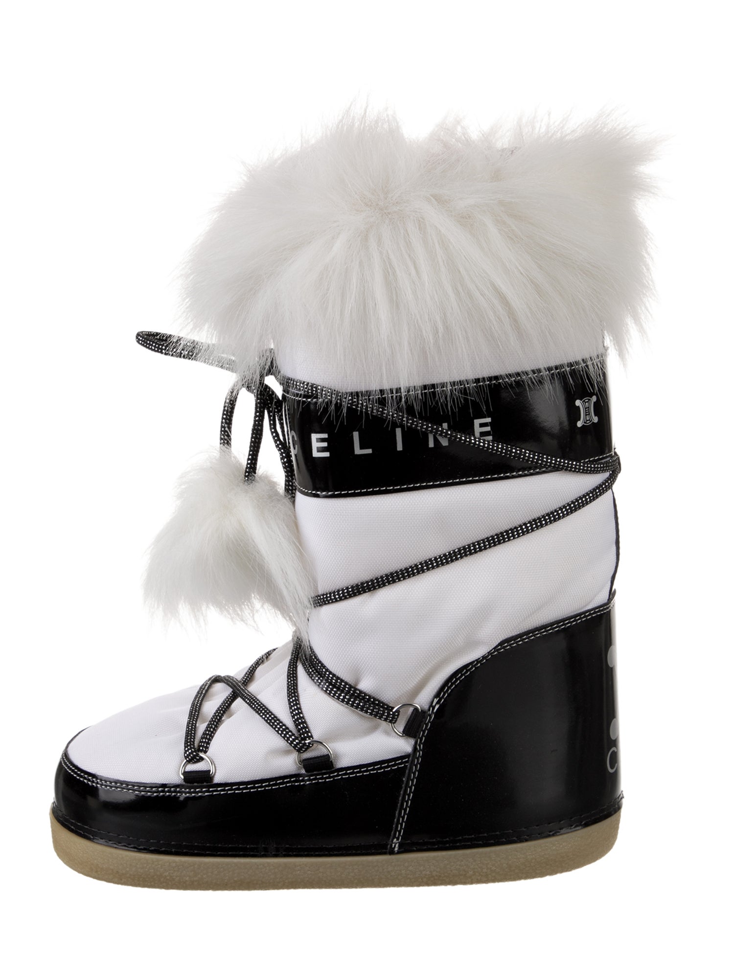 Celine Nylon Colorblock Pattern Lace-Up Boots