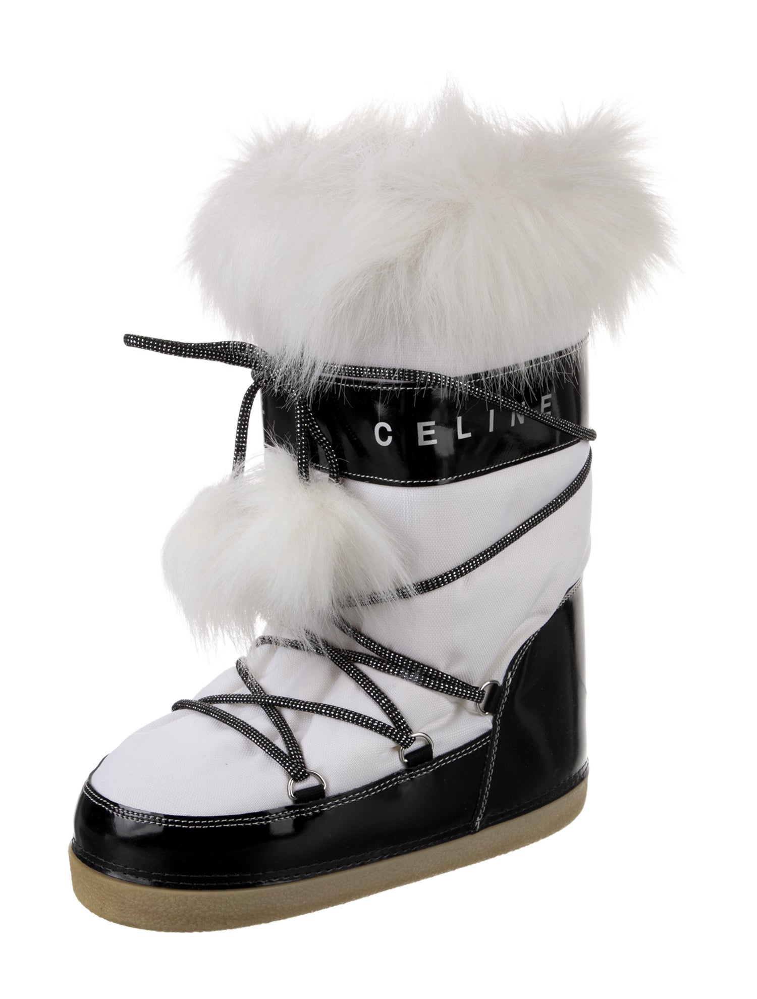 Celine Nylon Colorblock Pattern Lace-Up Boots