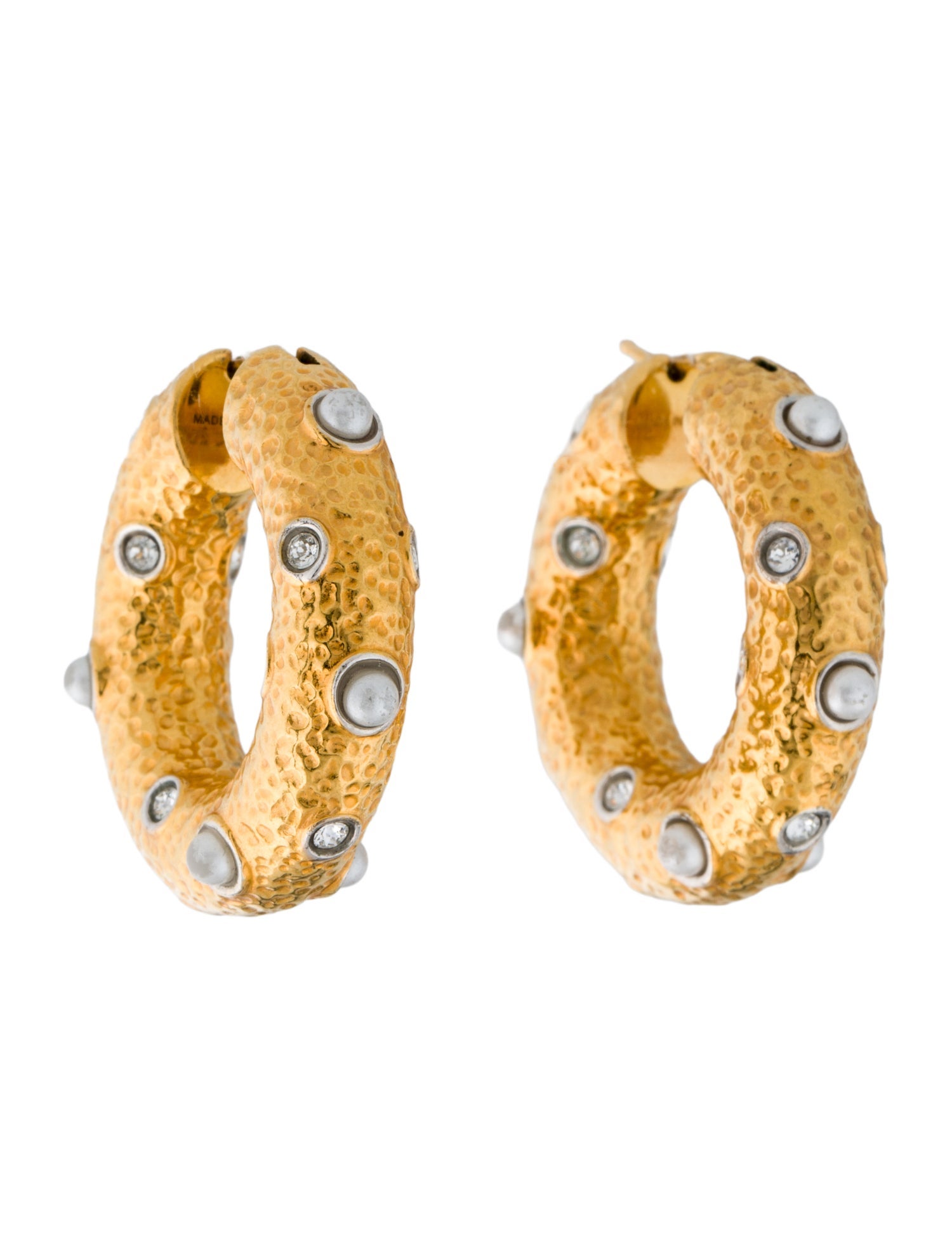 Celine Faux Pearl & Crystal Byzantine Hoop Earrings