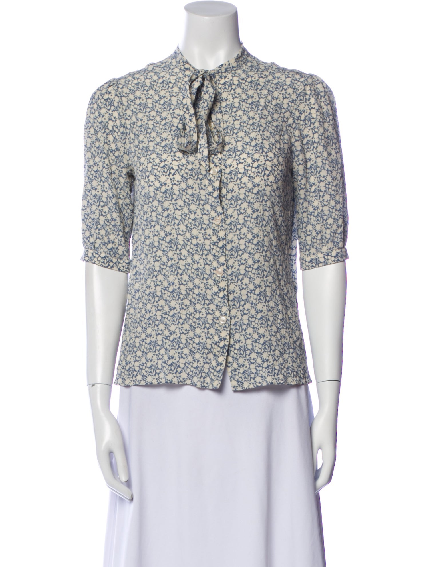 Celine Silk Floral Print Button-Up Top