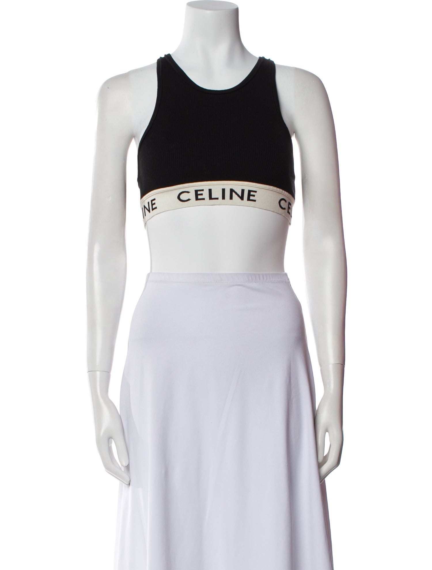 Celine Graphic Print Scoop Neck Crop Top