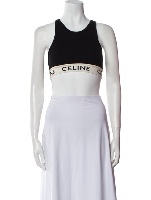Celine Graphic Print Scoop Neck Crop Top