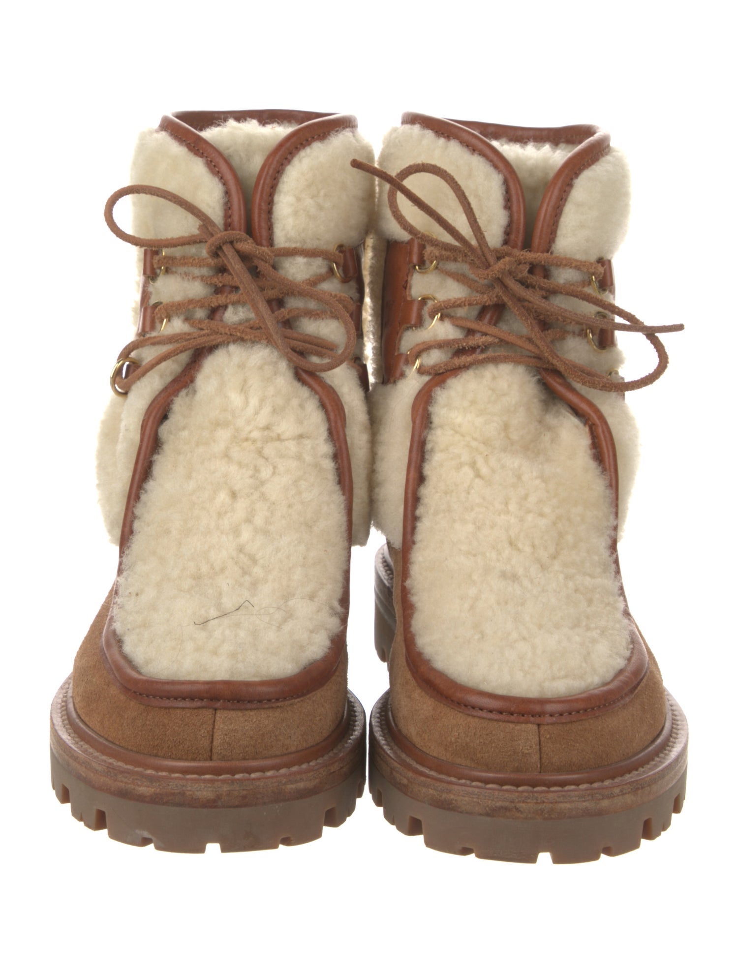 Celine Shearling Colorblock Pattern Lace-Up Boots