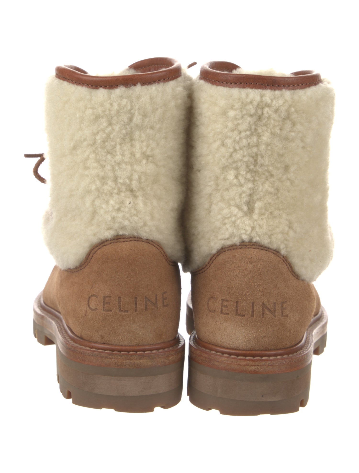 Celine Shearling Colorblock Pattern Lace-Up Boots