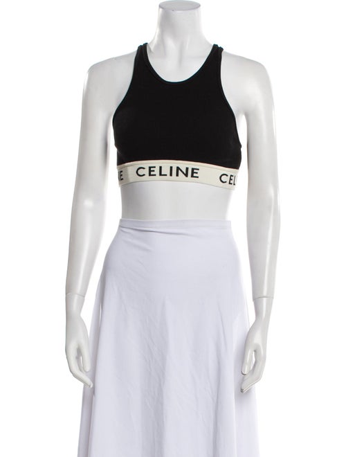 Celine Graphic Print Scoop Neck Crop Top
