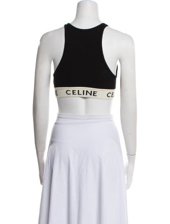 Celine Graphic Print Scoop Neck Crop Top