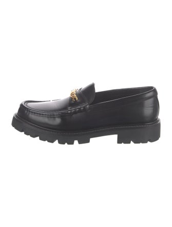 Celine Leather Chain-Link Accents Moccasins