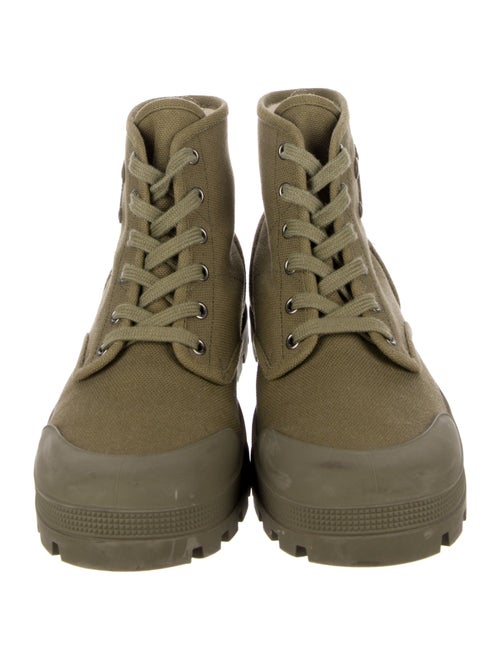 Celine Canvas Leather Trim Embellishment Lace-Up Boots