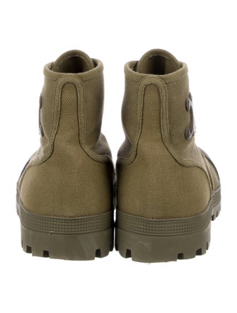 Celine Canvas Leather Trim Embellishment Lace-Up Boots