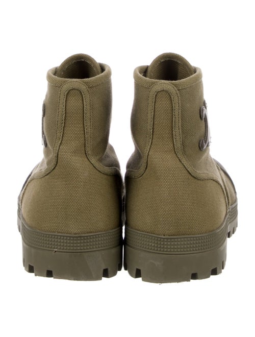 Celine Canvas Leather Trim Embellishment Lace-Up Boots