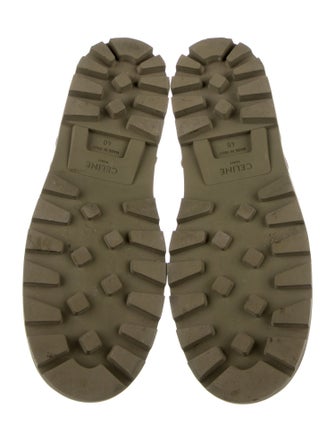 Celine Canvas Leather Trim Embellishment Lace-Up Boots